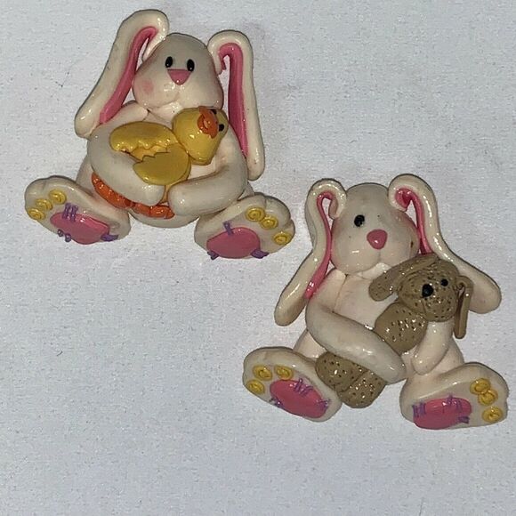 Vintage lot of 2 Easter Bunny Rabbit Brooch Pin - Picture 8 of 8
